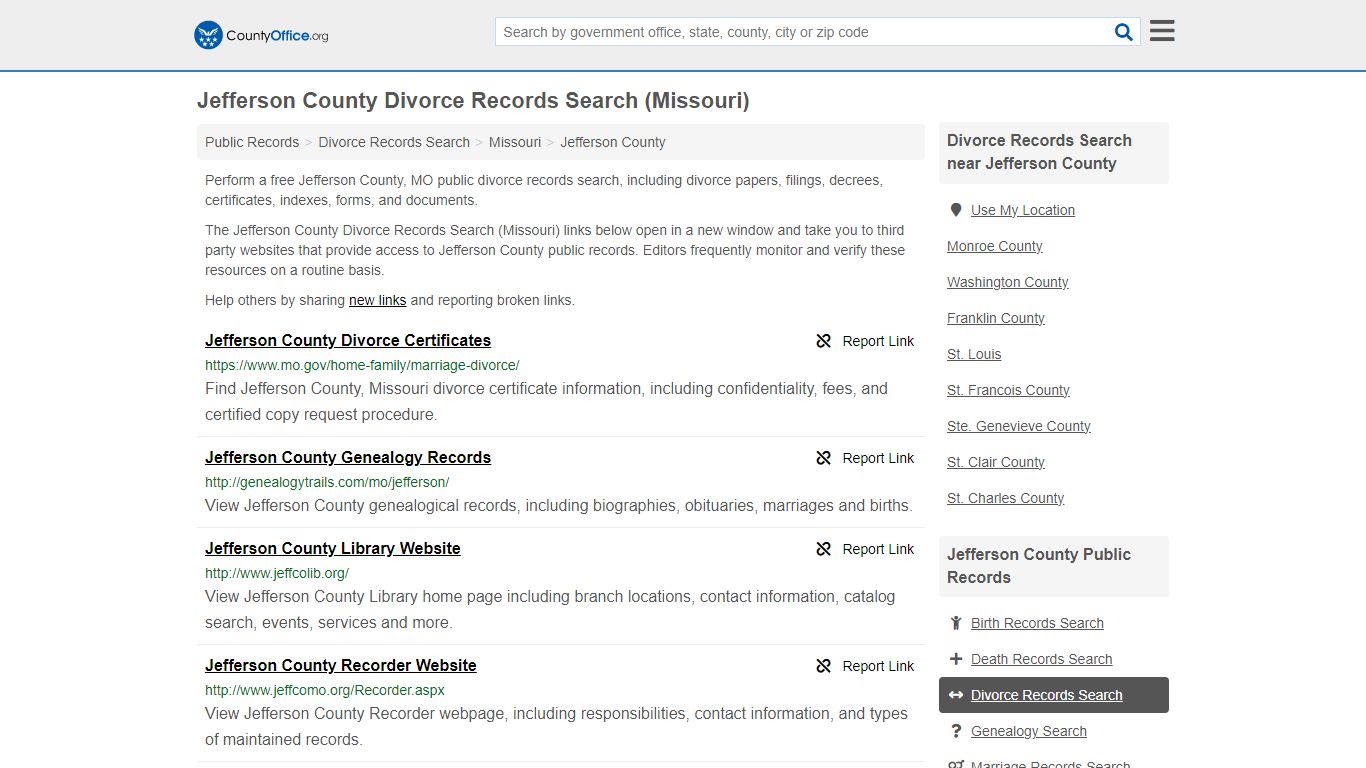Jefferson County Divorce Records Search (Missouri) - County Office
