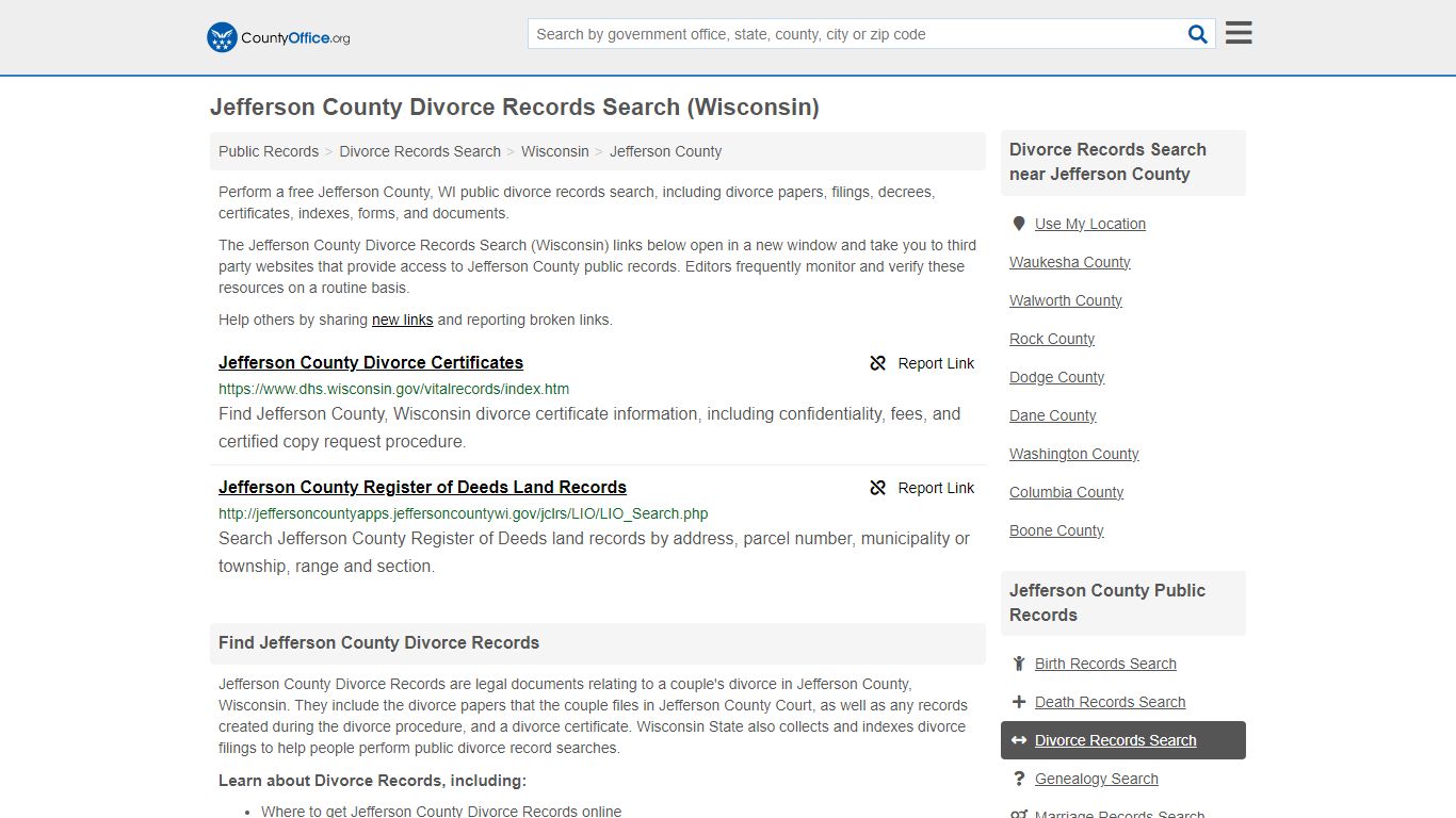 Jefferson County Divorce Records Search (Wisconsin) - County Office