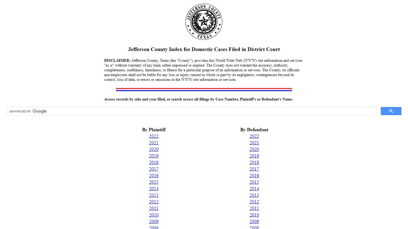 Jefferson County, TX - District Clerk's Domestic Index